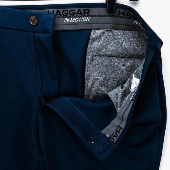 Haggar Chinos Men's 40X30 Pants Blue Stretch Straight Leg Wrinkle Free Polyester - Picture 7 of 13